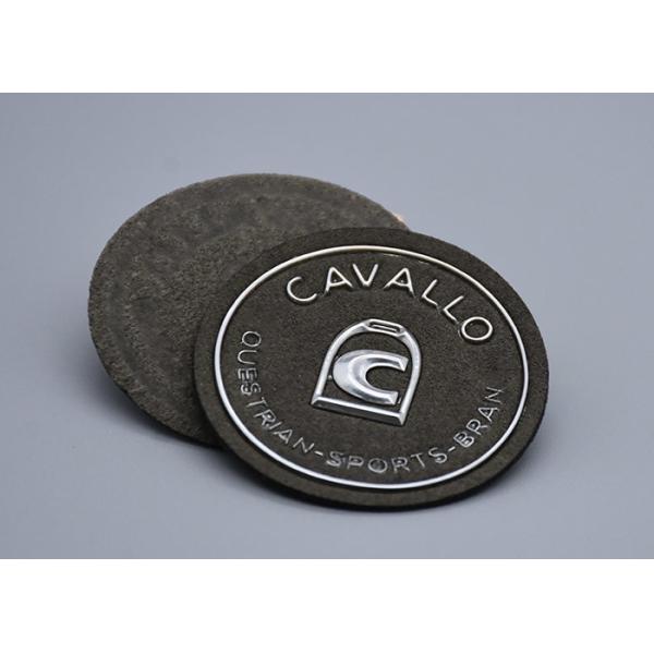 Microfiber Material Embossed Patches With Custom Silver Logo