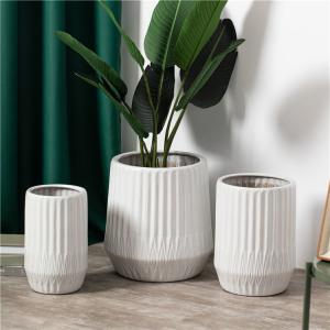 Cheap Nordic style white modern home decoration stripe flower succulent pots indoor outdoor gardening ceramic planters for sale