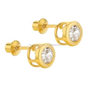 Cheap Handmade 4mm Clear CZ Gold Plated Stud Earrings for Baby Children 925 Silver Jewelry for sale