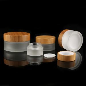 Cheap Bamboo Lid Cosmetic Glass Bottles Frosted Glass Bottle Cream Jars SGS for sale