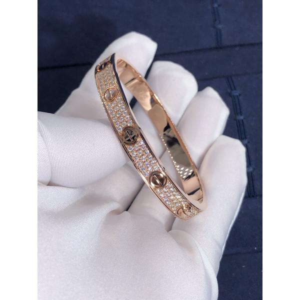 Elegant Gorgeous Factory Made Car Tier 18k Yellow/White/Rose Gold And Natural Diamonds LOVE Bracelet, Diamond-Paved