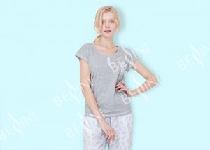 Cheap Spring Summer Grey Womens Pyjama Sets With Woven Viscose Cotton Printed Long Pants for sale