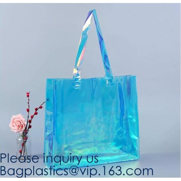 Custom Clear Transparent Holographic Iridescent Ladies Vinyl Tpu Shopper Women Shopping Tote Bag Garment Bags,Storange