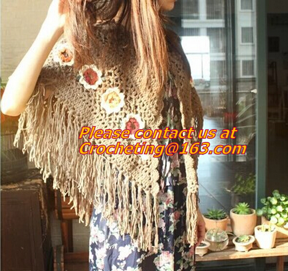 Pure Soft Cotton Outfit,Casual Sweater,Warm Knitted Ponc Green Free Knitting Crochet Woman