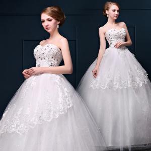 Cheap Beaded Princess Waist Bra Lace Flower Shoulder Wedding Dress Wholesale Bride Wedding Dress for sale