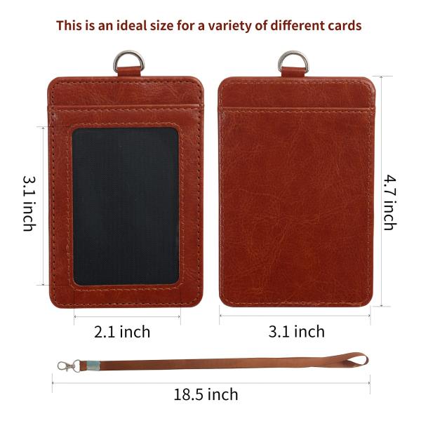 Vertical PU Leather ID Badge Card Holder for Work ID School ID Metro Card Access Card