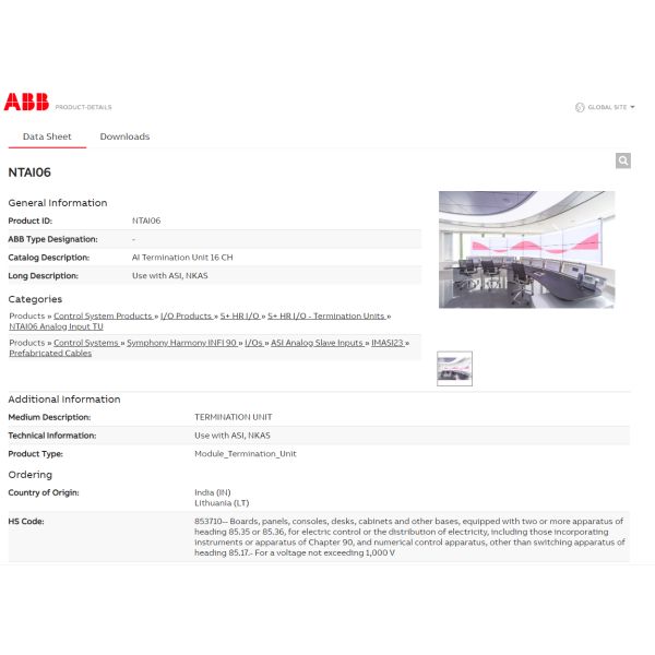 AC800M Series ABB Module NTAI06 Module AI Termination Unit 16 CH