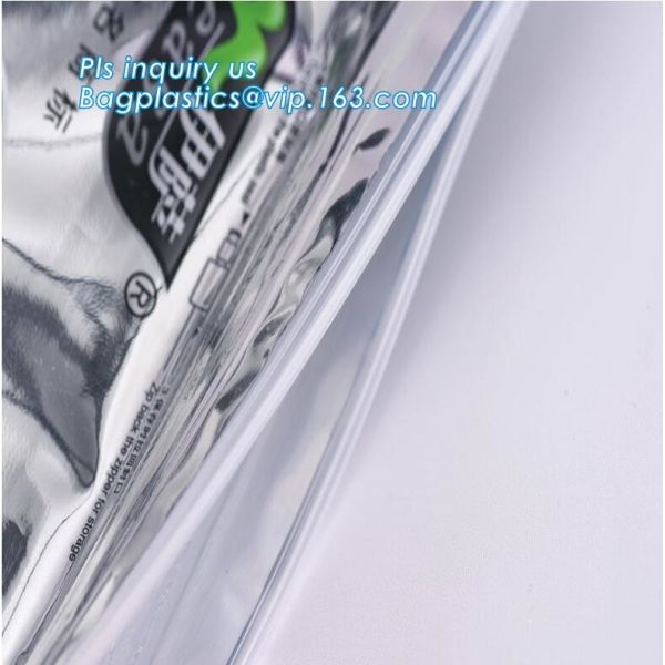 Quad Seal Bottom Load Metallized pouch Metal Slider Zipper Packaging Bag, Metal Zipper Printing PVC Slider Bags