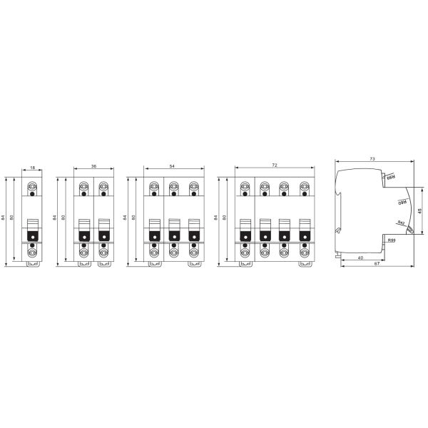 240V / 415V Compact Mini Circuit Breaker 1/2/3/4 P Short Circuit&overload Protection curve B/C/D 6KA 4.5KA on off