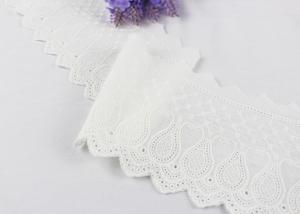 Cheap White Flat Embroidered Cotton Lace Ribbon Flower Pattern For Winter Dress 12.5 cm Width for sale