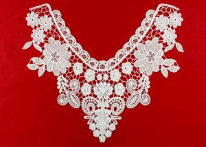 Cheap White Embroidery Guipure Lace Collar Applique With DTM Poly Milk Silk Azo Free for sale