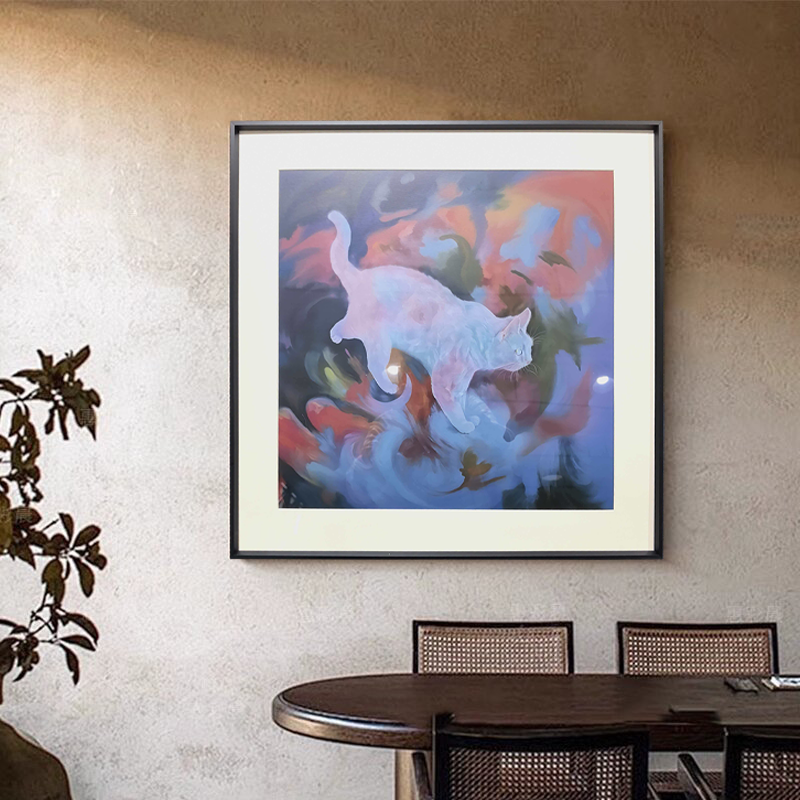 China Cute kitten Elegant Printed Oil Painting Floral Bouquet Art on sale