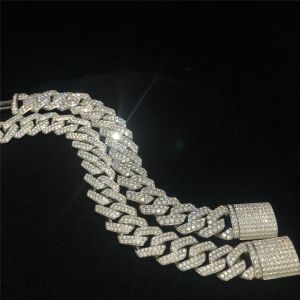 2Raw Moissanite Cuban Chain Bracelet 24inch 14mm Cuban Link For Birthday Party