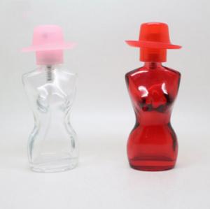 Cheap red women body shape glass perfume bottle with plastic cap for sale