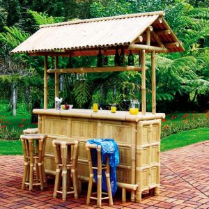 China 220 Cm Height Bamboo Tiki Bar With Roof 4 Pieces Bamboo Bar Stools on sale