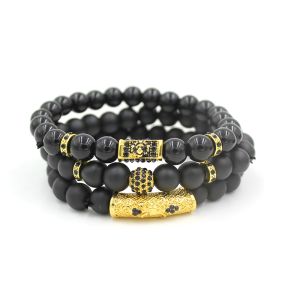 Buy cheap Fashion 3pcs Black Beaded Bracelet for Women Men Jewelry Gift from wholesalers