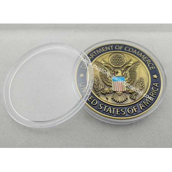 3D Custom Commerce Iron / Brass / Copper Awards Coin with Clear Plastic Box