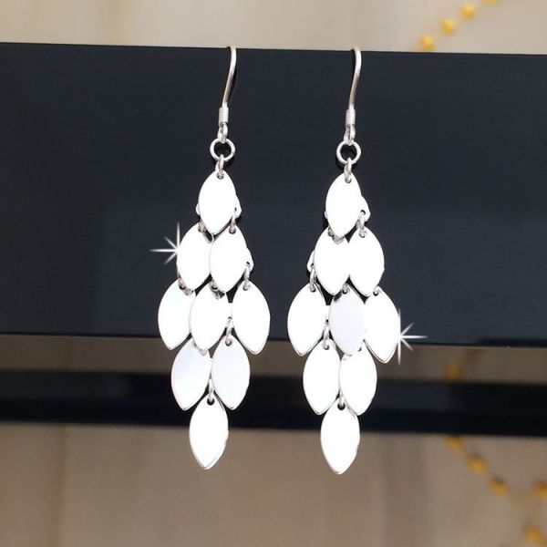 990 Sterling Silver Jewelry Earrings 7.1cm 0.19oz Long Tassel Drop Earrings
