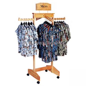 China Hanging Clothing Store Fixtures Simple Freestanding Wooden Clothes Rack For Promotion on sale