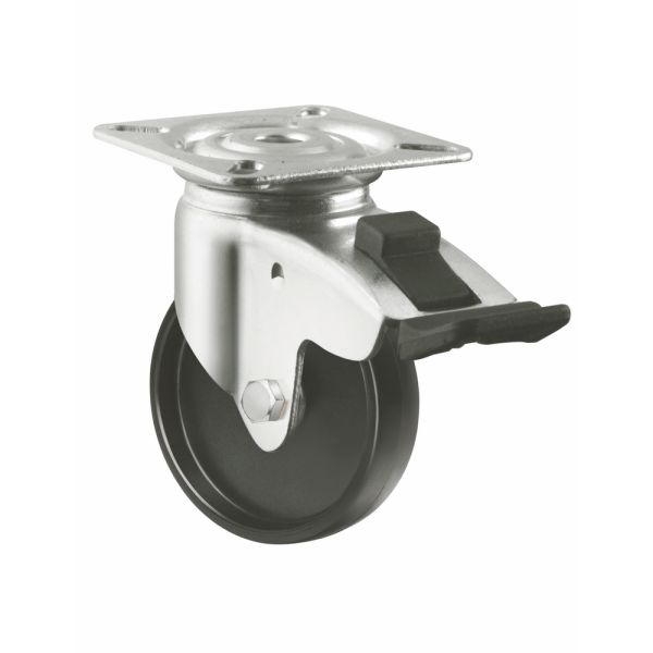 Quality European Castor Supermarket Equipment 2 3 Inch Polypropylene Stainless Steel Plain Casters Brake 50-75kg Load Capacity Black wholesale