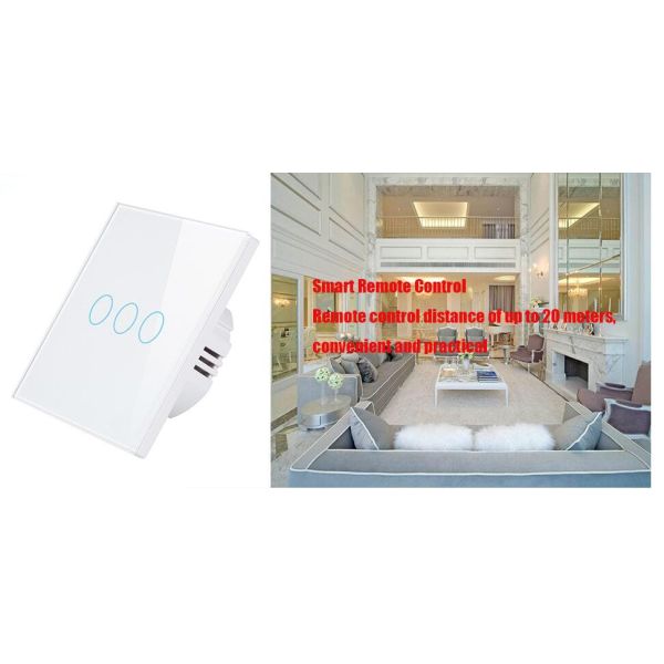 EU Standard Remote Control Switch 1 2 3 Gang 1 Way Remote Touch Switch,Smart Touch Switch RF433 Remote Control Wall Swit