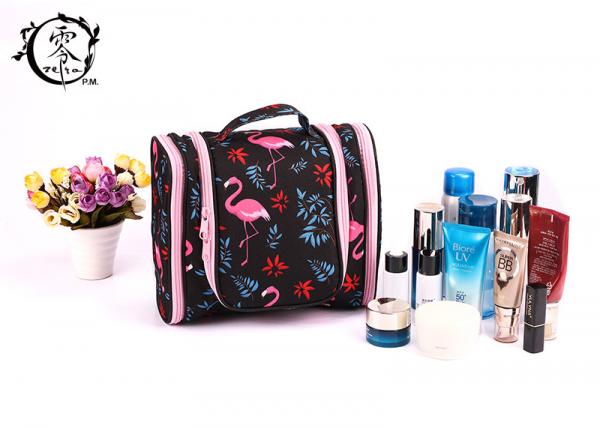 Quality Large Size Portable Makeup Bag , Waterproof Canvas Travel Pink Crane Lady Cosmetic Bag wholesale