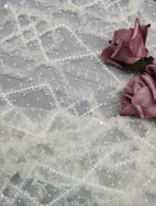 China 3D Flower Sequin Embroidered Fabric Bridal Net Tulle Lace Fabric with Sequin on sale