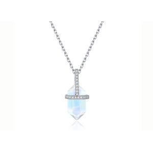 China Hexagonal Natural Moonstone Necklace , 14k Gold Cable Chain Necklace 14inch Length on sale