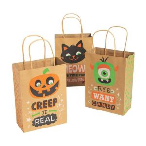 Cheap Custom Print Brown Kraft Paper Halloween Party Candy Sweet Goodie Gift Bags With Logo for sale