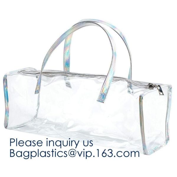 Custom Clear Transparent Holographic Iridescent Ladies Vinyl Tpu Shopper Women Shopping Tote Bag Garment Bags,Storange