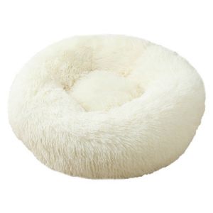 China Washable Round Fluffy Pet Bed Luxury Soft Plush Cat Bed Portable on sale