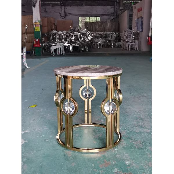 Gold Plated Stainless Steel Marble Side Table Light Luxury Metal Crystal Ball Round Corner Table
