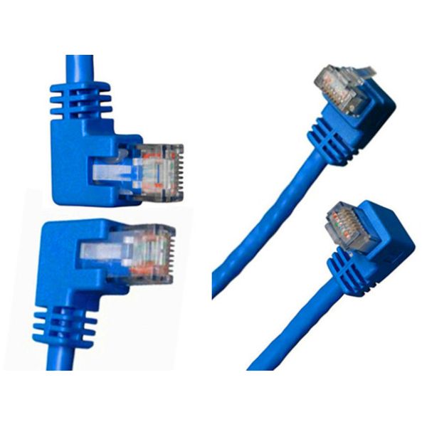 Ethernet Lan Patch Cord Network Data Cable / Right Angle Cat6 Cable Blue Color