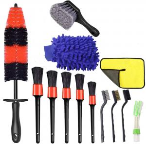 Cheap 13pcs Long Rim Car Cleaning Brush Set Microfibre with PP Plastic Handle for sale