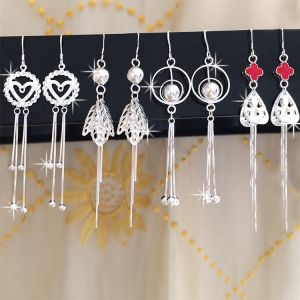 Cheap 990 Sterling Silver Jewelry Earrings 7.1cm 0.19oz Long Tassel Drop Earrings for sale