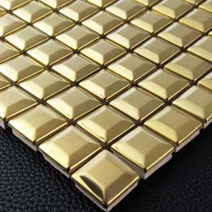 China Small Cube Gold PVD Stainless Steel Mosaic Tiles For Wall Decoration 30.5x30.5cm on sale