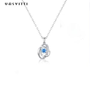 1.1 Gram 16.76mm Sterling Silver Jewelry Necklaces 5A CZ Sapphire Stone Necklace