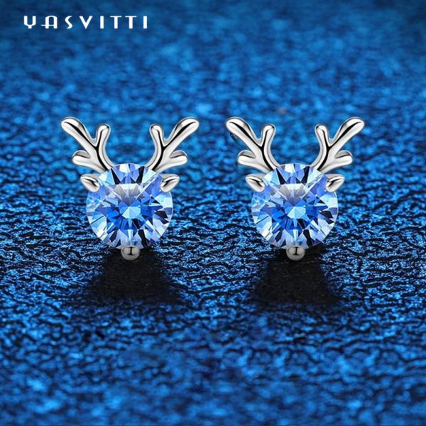 Christmas Jewelry Gift Fashion Small Deer Earrings Personality Blue White Rhinestone Luxury Ladies Earrings Jewelry
