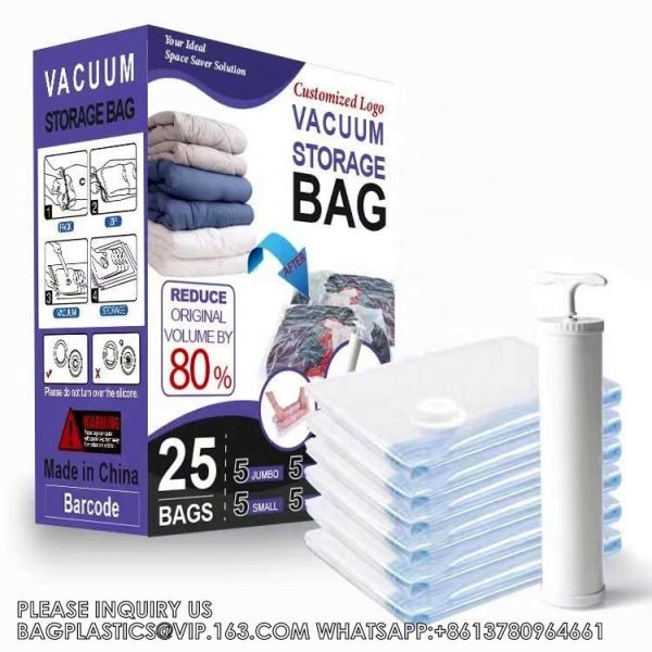 Big Size Space Saving Compressed Polyester Vacuum Storage Bags Combo 12 Pack Foldable For Clothing With Hand Pump