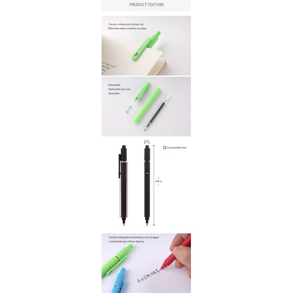 Colorful Plastic Press Gel Pen Steel Ball Pen Clip Promotional Neutral Pen