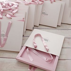 Cheap Customized Ribbon Handle Boutique Jewellery Gift Gold Foil Logo Shopping Paper Bags For Hair Extension for sale