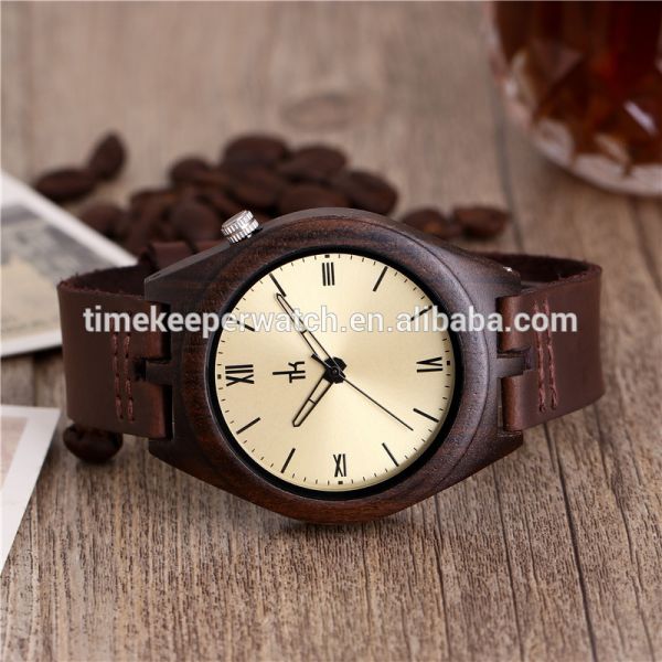 2017 Men Wood Watch Made Out Black Sandal Wood Handmade Leather Strap Digital Wood Watches Custom Logo