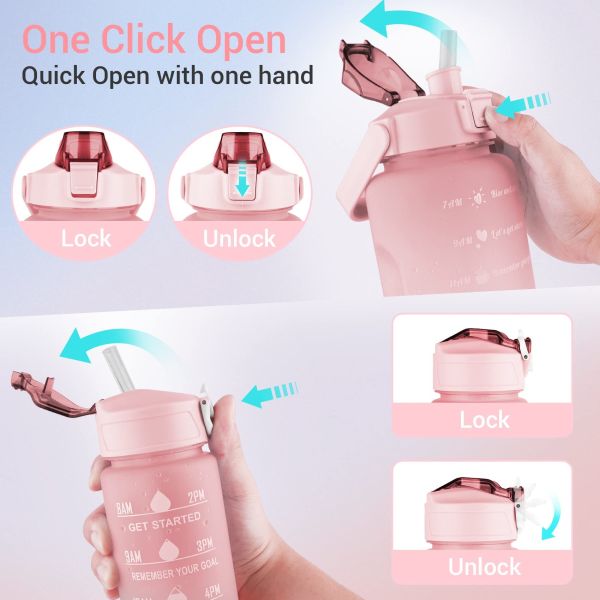 3 PCS Water Bottles With Straw 10oz 32oz 64oz Motivational Sport Water Bottles With Time Maker Leakproof Half Gallon 2L Water Jugs