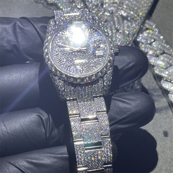 Excellent Polish VVS Moissanite Diamond Watch Hip Hop Iced Out Watches With GRA