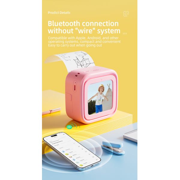 New Design Mini Label Printer BT Connection With MP3 Music Player