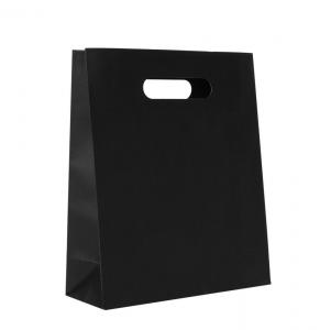 Cheap Black Printing Kraft Paper Bag Flap Die Cut Handle Shopping Paper Bags for sale