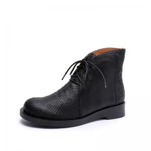 Cheap S226 Warm and velvet thick lace-up leather ankle boots fashion all-match rubber outsole women