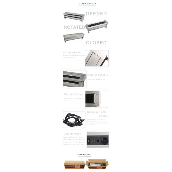 Customized supported popular motorized flip up desk mounted socket with EU plug