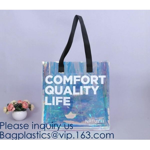 Custom Clear Transparent Holographic Iridescent Ladies Vinyl Tpu Shopper Women Shopping Tote Bag Garment Bags,Storange