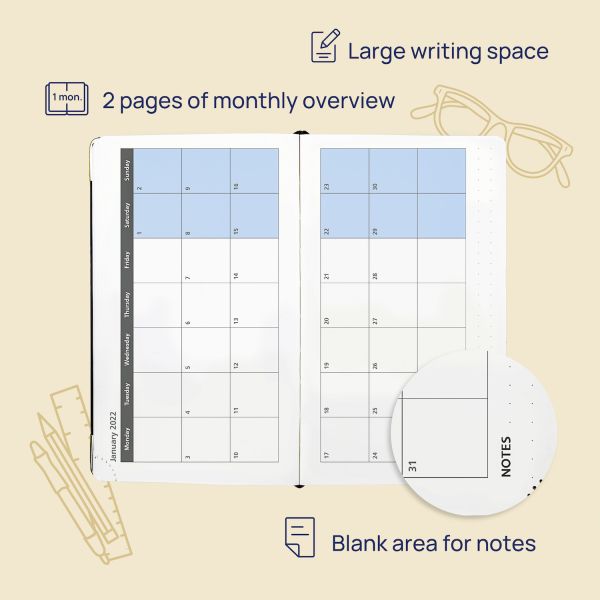 ODM Blue 12 Month Weekly Planner Compact Vertical Layout Inner Page